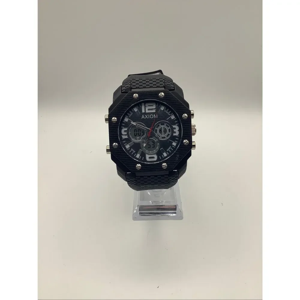 AXIOM Mens Tactical Digital Analog Dual Display Watch 52mm Black Resin